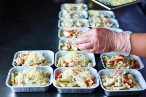 Dishing up pasta bake