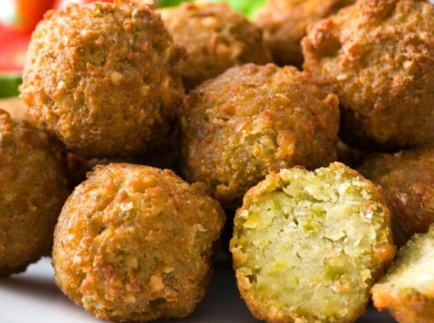 Circle falafel with one cut in half