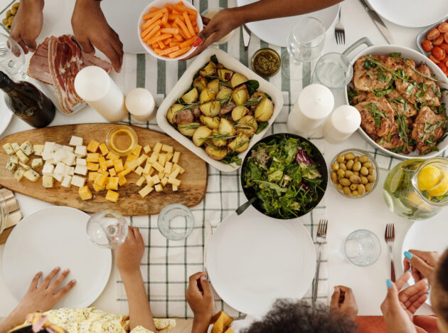 Food is in the middle of a table