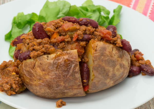 Baked potato with red bean filling