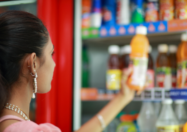 Woman looking at drinks