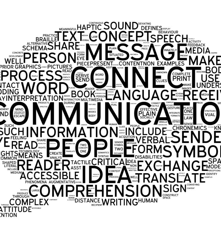 Speech bubble made up of different words focussed on communication