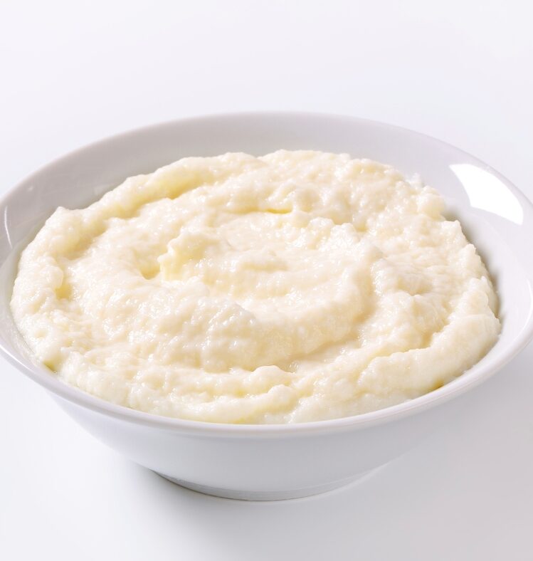 Rice pudding in white bowl