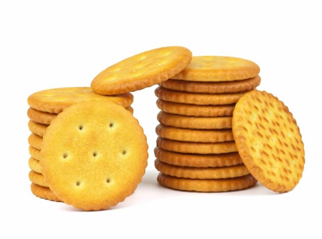 a stack of round crackers