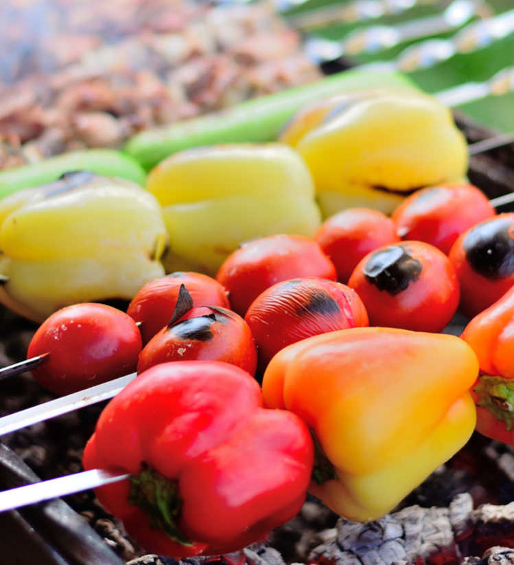 Vegetables on a skewer on the bbq