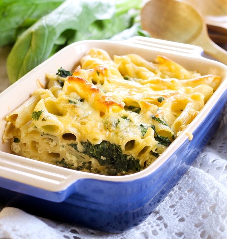 a creamy mushroom bake in a baking dish