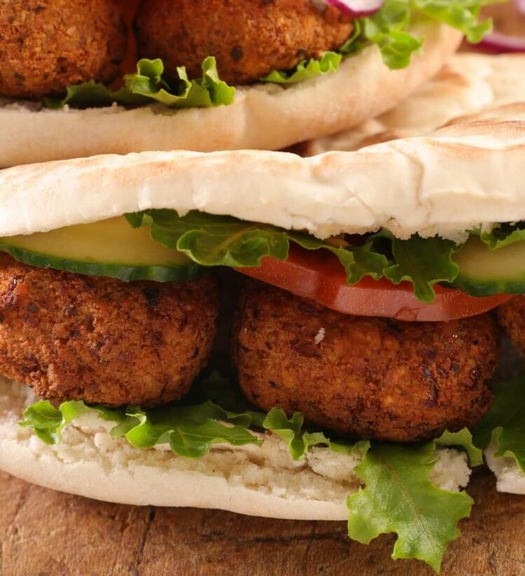 Turkish bread with falafel and vegetables