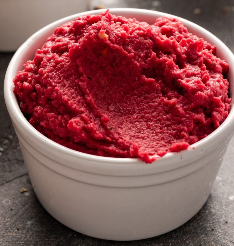 Beetroot dip in a small bowl