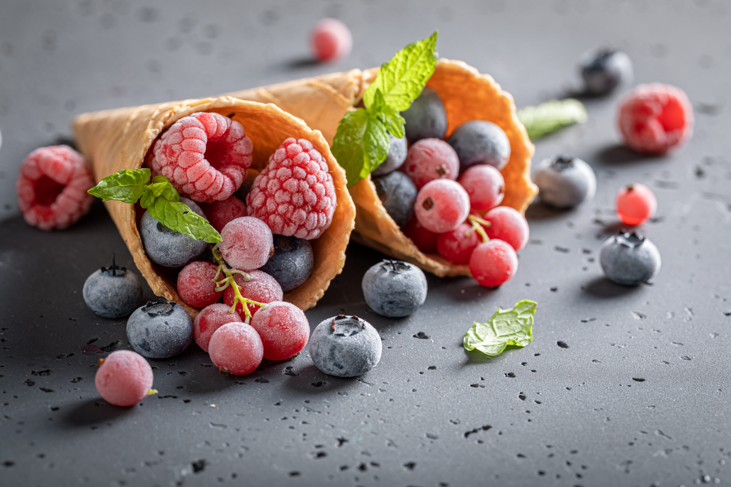 berries in waffle cone