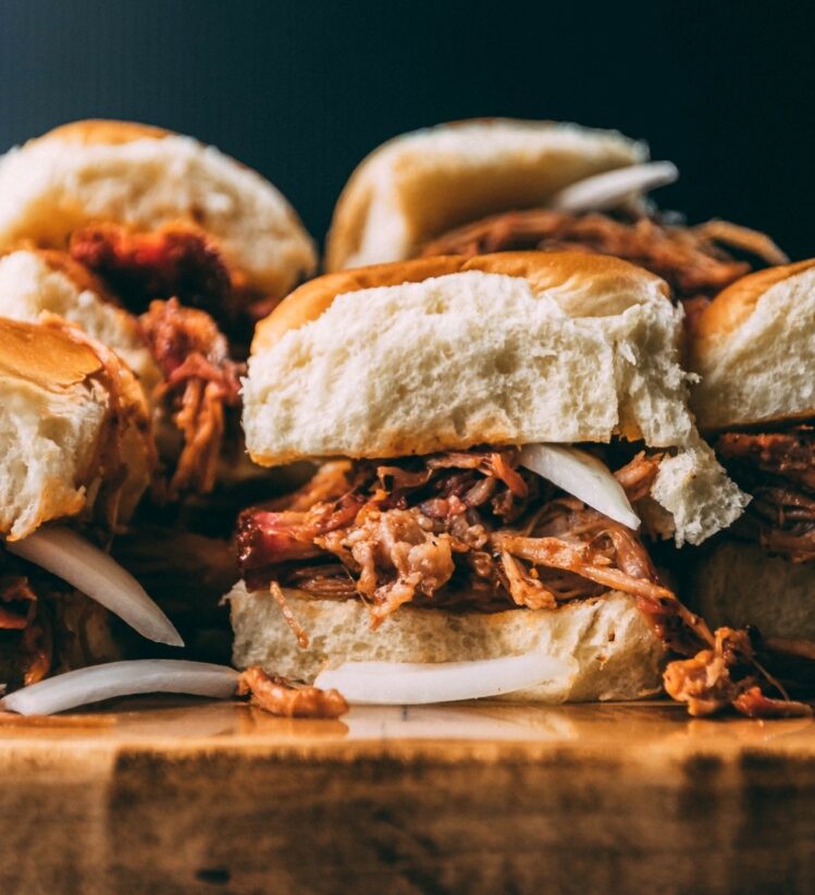 Pulled dijon pork in Turkish bread rolls