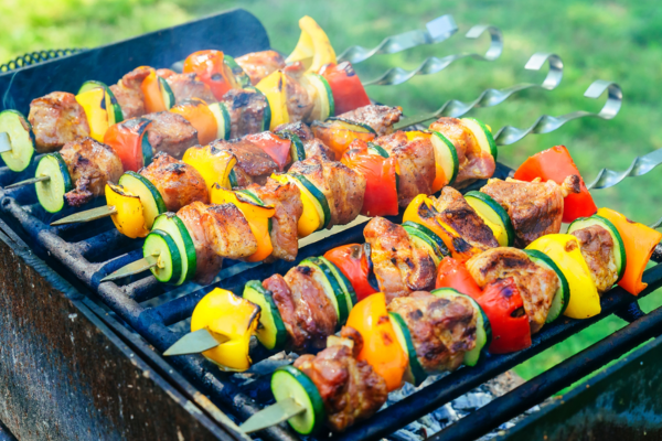 BBQ skewers with colourful vegetables and meat